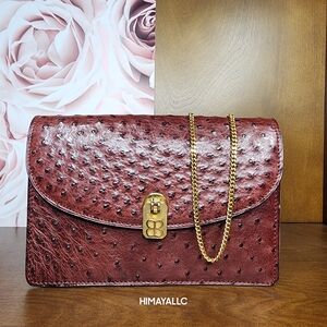 RARE! BALENCIAGA OSTRICH LEATHER GOLD CHAIN CROSSBODY